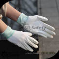 SRSAFETY 13 gauge polyester / nylon doublé en doublure PU sur gants de palme / blanc PU gants de travail / sécurité PU gants